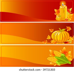 Tres divertidas pancartas de acción de gracias y otoño en la web