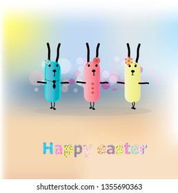 three funny bunnies. Happy easter. dance.