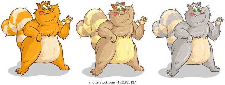 Three funny cartoon fat cute cats