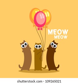 Three funny cats with balloons postcard