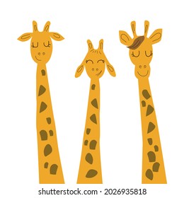 Three funny and cute giraffes. Childrens vector illustration 
