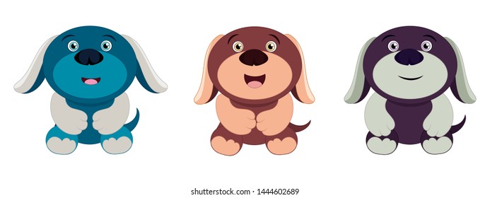 three funny dogs on white background