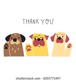 Three funny dogs. Thank you. Vector illustration on white background.