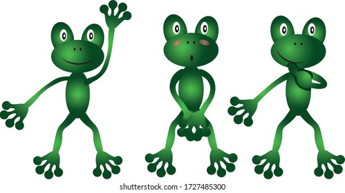 Three funny emotion green frog