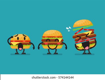 Three funny hamburgers character. Vector illustration