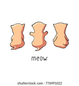 Three funny red kittens sitting back with an inscription. Vector image isolated on white in cartoon style.