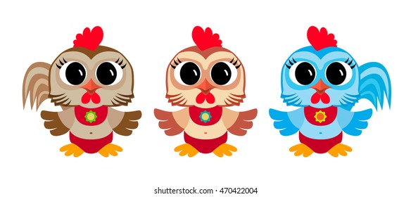 Three funny roosters. Vector illustration.