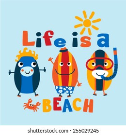Three funny surf boards graphic. Vector illustration