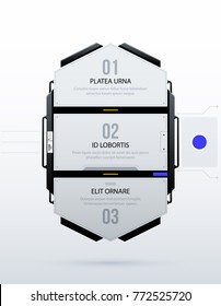 Three futuristic options in clean hi-tech/techno style on white background