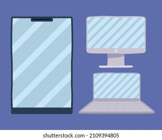 tres iconos de tecnología de dispositivos gadgets