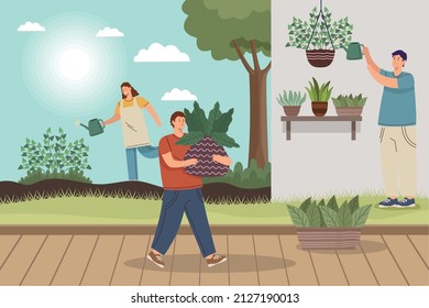 three gardeners working characters scene