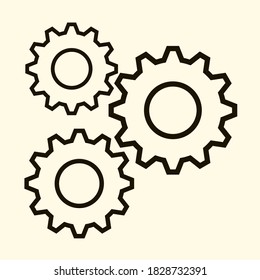 three gear icon with outline style.