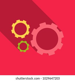 Three gear sign simple icon on background with shadow