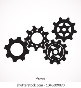 Three gear sign simple icon on background