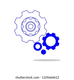 Three gear sign simple icon on background