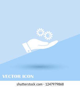 Three gear sign simple icon on background