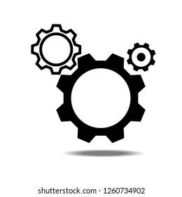 Three gear sign simple icon on white background.