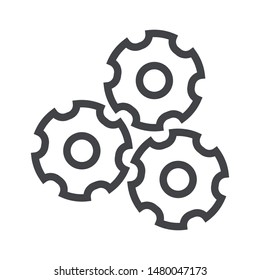 Three gear sign simple icon on background