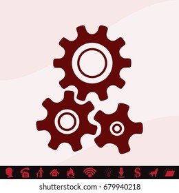 Three gear sign simple icon on background