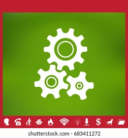 Three gear sign simple icon on background