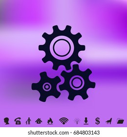 Three gear sign simple icon on background