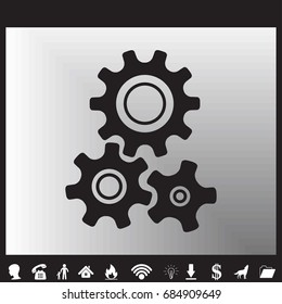 Three gear sign simple icon on background