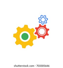 Three gear sign simple icon on background