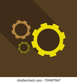 Three gear sign simple icon on background with shadow