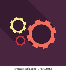 Three gear sign simple icon on background with shadow