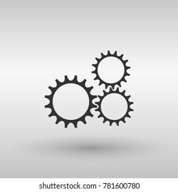 Three gear sign simple icon on background