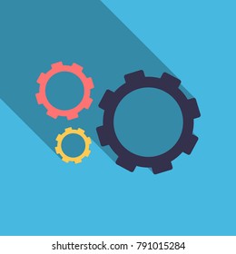 Three gear sign simple icon on background with shadow