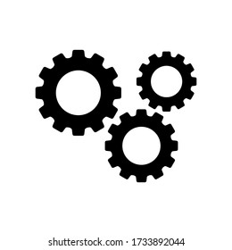 símbolo vectorial de tres engranajes sobre fondo blanco.