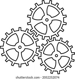Three Gears outline icon. Settings vector concept line symbol