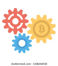Three gears placed together displaying bitcoin settings concept 
