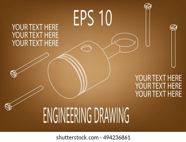 three gears, repair workshop, technology, white lines, 3d, piston