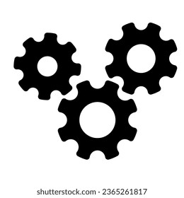 Three gears solid icon, teamwork concept, gear mechanism settings sign on white background, three gearwheels icon in glyph style for mobile concept and web design. Vector graphics