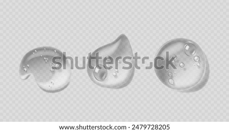 Three Gel Drops Isolated On A Transparent Background. Realistic 3d Vector Droplets Ideal For Use In Beauty And Cosmetic