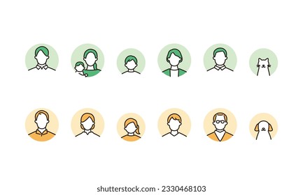 Three generation family avatar circle background icon set