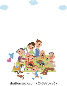 Three generation family enjoying a holiday picnic