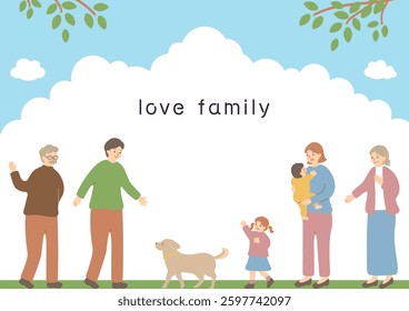 Three Generation Family Gathering Illustration