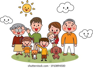 Three generation family on spring day 