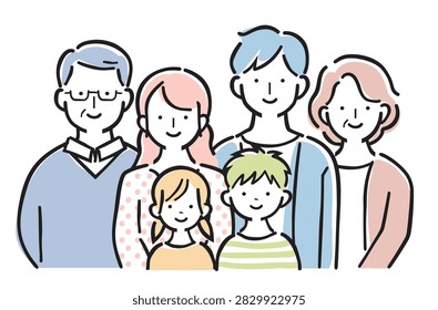 Three Generation Family Portrait - Simple Line Art
