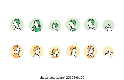 Three generation family  profile avatar circle background icon set