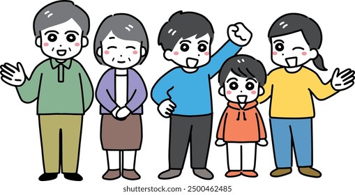 Three generation family standing with smiles