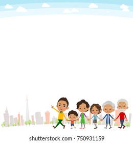 three generations black_Walking city White back