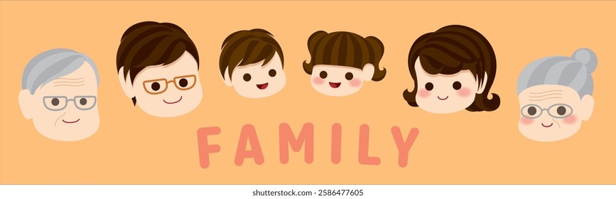 Three Generations Family Faces Vector icon.