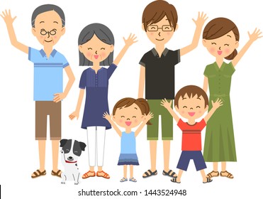 Three generations family waving hands illustration