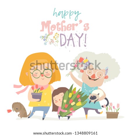 Three generations of women of different ages from child to young adult mother and senior grandmother