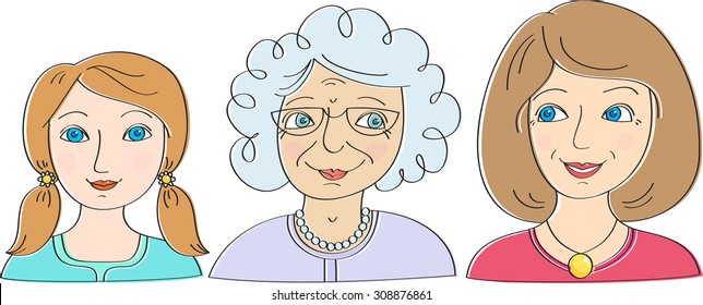 Three generations of women. The granddaughter, mother and grandmother 