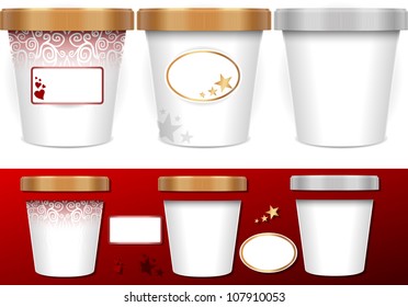 Three generic cup for ice cream with labels